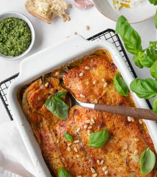 Groentelasagne met aubergine, courgette, venkel en tomaat