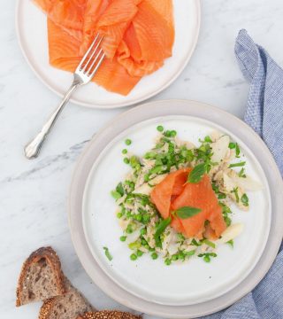 Risoni lentegroenten gerookte zalm - vierkant