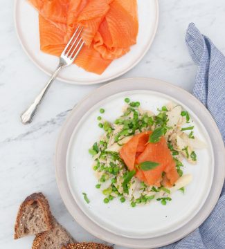 Risoni lentegroenten gerookte zalm - vierkant