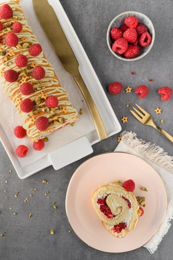 Rolcake met mascarpone en framboos